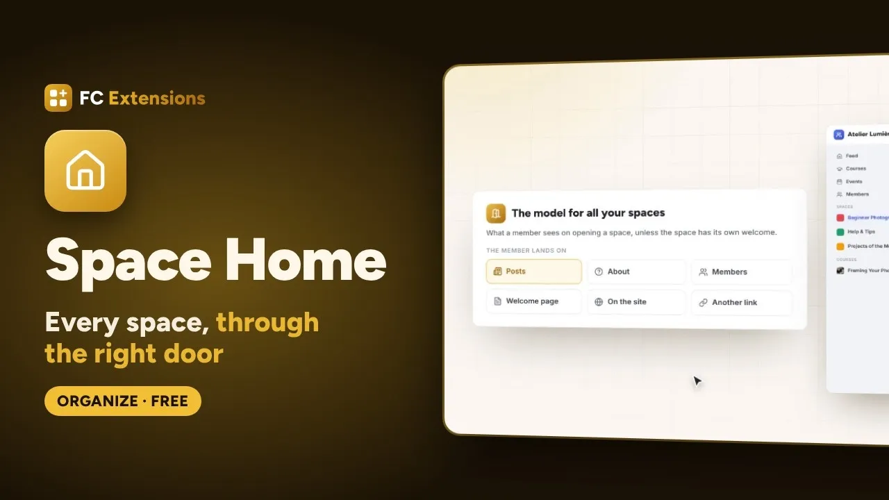 Space Home for FluentCommunity: choose where members land in each space
