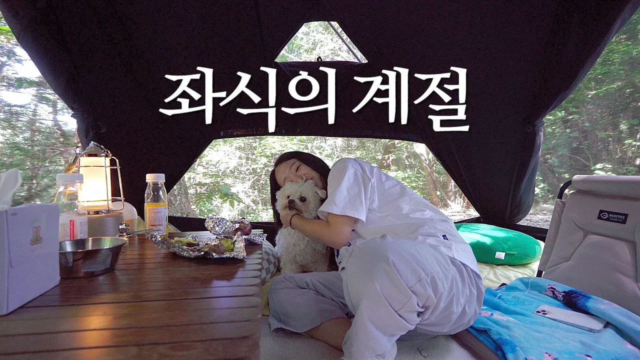 New 텐트, 반사식 난로와 함께하는 가을맞이 좌식 세팅 / 🦀숯불 꽃게 구이. 만두전골 / 캠빌 크랩텐트 / 솔로 캠핑 / 반려견 동반 캠핑 / 전남 화순 숲속의 베리팜 캠핑장 サムネイル