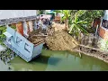 Download Lagu The Project Bulldozer Start To Pushing Soil mix Rock to Pond Water area​ ​with Trucks 5t Unloading.