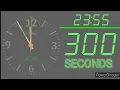 JCTG 5 Minutes 300 Seconds Countdown into Midnight from 23 55 to 00 00 with music clock timer