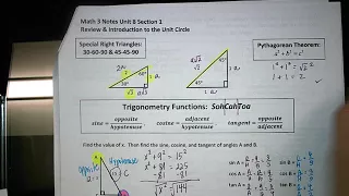 Math 3 Notes Unit 8 1 Review Introduction to the Unit Circle
