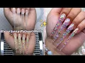 EXTRA LONG GLITTER POLYGEL NAILS STILETTO NAILS MOON CHARMS DESIGN Nail Tutorial