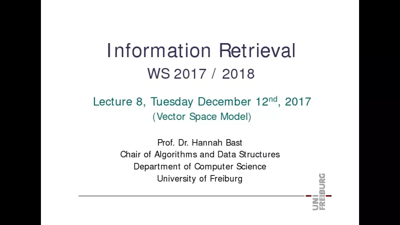 Information Retrieval WS 17/18, Lecture 8: Vector Space Model