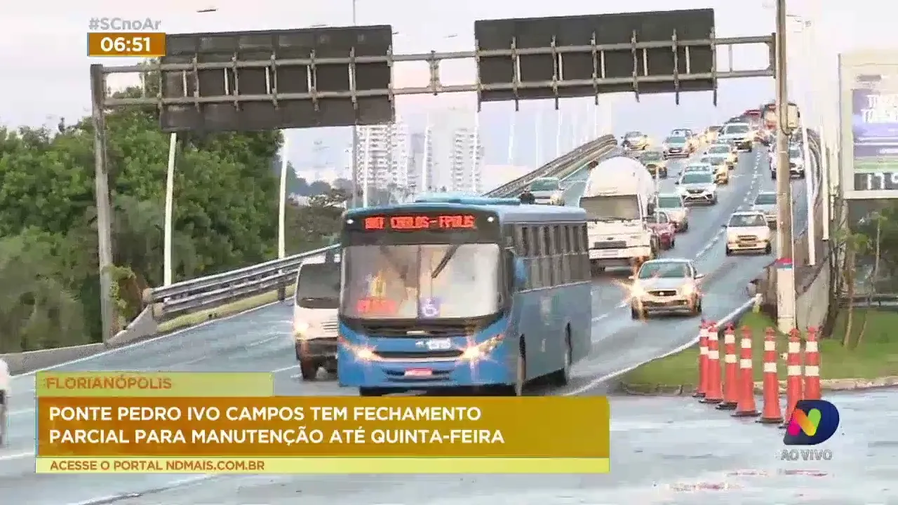 Pista da Ponte Colombo Salles fica interditada parcialmente até quinta-feira em Florianópolis
