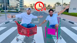 تحدي ٢٤ ساعة في عربة التسوق مع غيث مروان  اصابات   دندنها