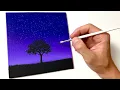 Easy Simple Night Sky for Beginners Acrylic Painting Tutorial Step by Step