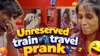 Unreserved train travel prank on purusha🤣 (Part-2) He dint expect this🥵😂#prankvlog #blackbeescouple