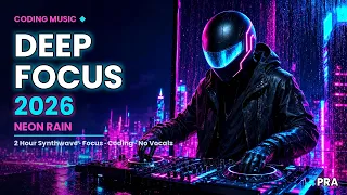 Coding Music 2026 Rain on the Neon Glass Synthwave Mix No Vocals