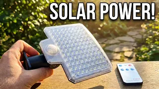 Solar LED light with Motion Sensor Remote Control Built in battery Outdoor Unboxing Testing