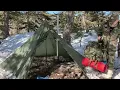 Winter camping alone in hot Tent / Bushcraft camping / Burning Pellets in a camp Stove / ASMR