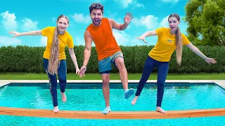 اخر شخص يطيح في المسبح يربح 