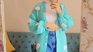 جاكيت كروشيه تريندي بدون حردات لأي مقاس كارديجان كروشيه سحاب الجزء الاول 