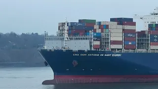 CMA CGM Antoine de Saint Exupéry | Container Ship Departing Hamburg on the Elbe River