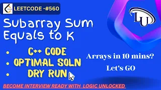 Subarray Sum Equals K - Leetcode 560 C DSA Prefix Sum Hashmap