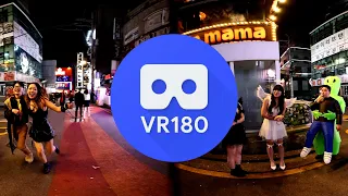 4K 180 Virtual Reality Walking The Streets Of Hongdae On Halloween Weekend In Korea 