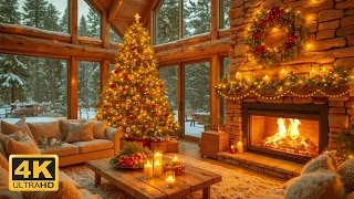 Cozy Christmas Cabin Ambience Fireplace Crackling Relaxing Holiday Instrumental Music 
