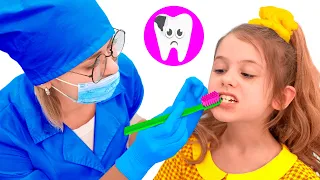 Eva and Little Brother Dentist and healthy Food Adventures