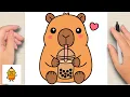 How To Draw A Cute Capybara Drinking Boba Tea Cute Easy Drawing Tutorial For Kids