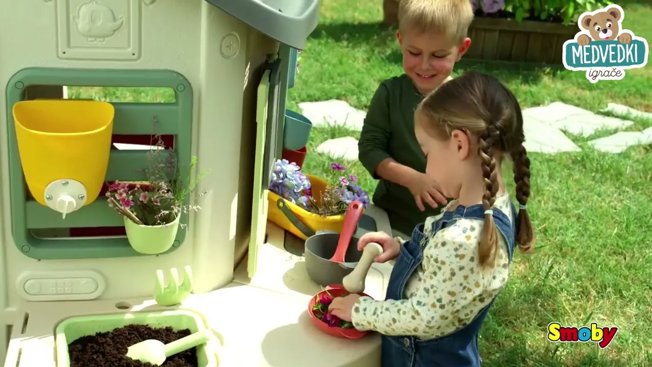 Hišice za otroke - Igrača hiška z delovnim pultom za vrtnarja in 16 dodatki Mud Cooking House Life Smoby - 5