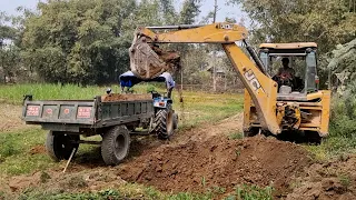 Efficient JCB Backhoe Loader Digging House Foundation & Loading Tractor  Land Filling Process - 128