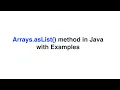 Arrays asList Method in JAVA