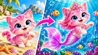 🐱 Gata se convierte en sirena del mar 🧜‍♀️ ¡Aventuras de sirenas mágicas! 🌴