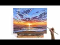Sunset Beach Painting tutorial - Canvas Painting
