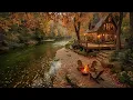 Download Lagu Relaxing Autumn Morning Cabin Ambience | Riverside Campfire, Birds chirping \u0026 Calm Forest