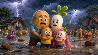 🌪️🥔 भयानक बाढ़ में फंसा आलू का परिवार... बेटे को बचाने के लिए पापा ने लगा दी जान 😭