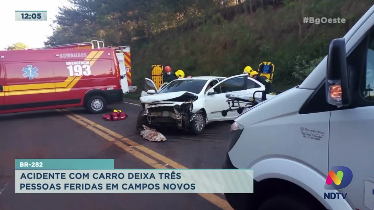 Acidente com carro deixa três pessoas feridas em Campos Novos