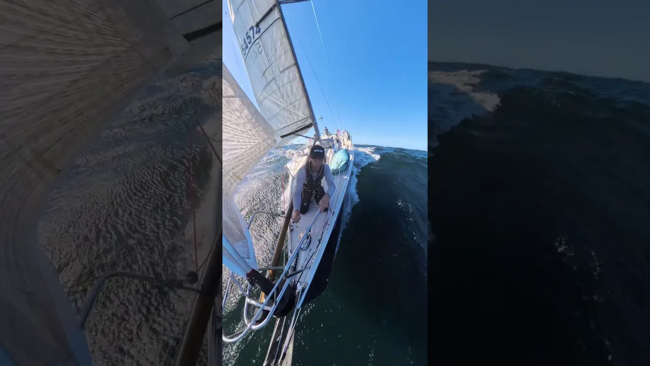 15 knot surf from the bow. What is it like? FUN! #ourladydefiant #yachtracing #sailboat #liveaboard