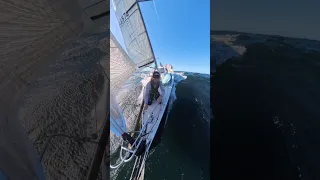 15 knot surf from the bow. What is it like? FUN! #ourladydefiant #yachtracing #sailboat #liveaboard