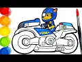 Paw Patrol CHASE Moto Pups Drawing and Coloring Pages Tim Tim TV