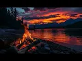 Tranquil Mountain Lake Campfire Soft Fire at Sunset for Heavy Sleep 4K