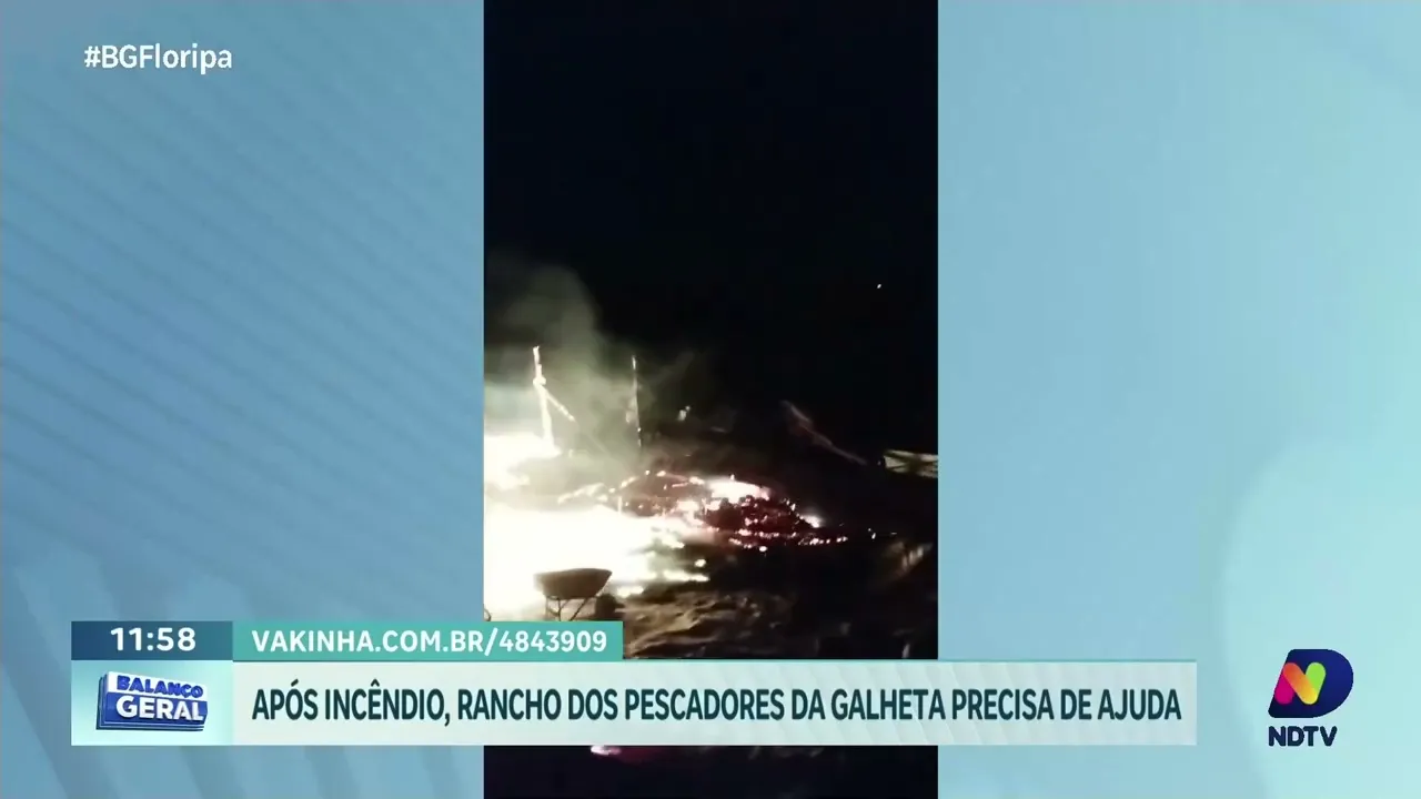 Rancho de pesca da Galheta é devastado por incêndio: pescadores precisam de ajuda