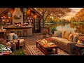Download Lagu Cozy Autumn Day at Outdoor Coffee Shop Ambience 🍂 Soft Jazz Music \u0026 Falling Leaves for Good Mood