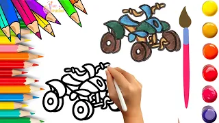 How To Draw cute Quad Bike Drawing Painting Coloring For Kids and Toddlers - Child Art