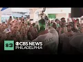 Eagles fans pack Ocean Drive as Jason Kelce and former teammates celebrity bartend
