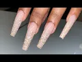 Reflective Glitter Frenchies XL Coffin Nails Gel-X Nails