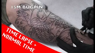 Japanese Koi fish - Tattoo time lapse Normal time 7RL 7RS 9M 15M