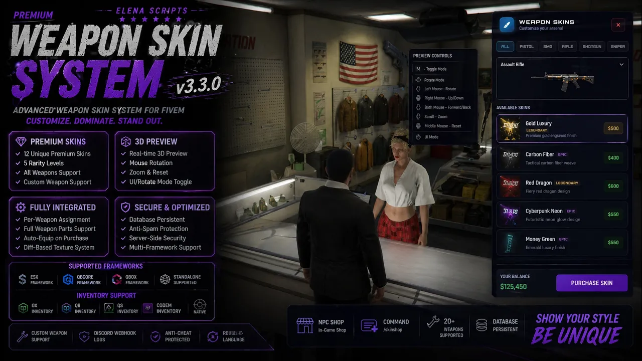 Premium Weapon Skin System | 3D Preview | Multi Framework | Escrow