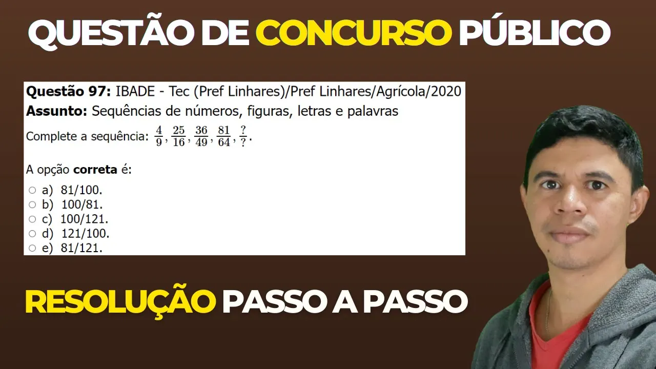 🧑‍🏫Questão 97 BANCA #IBADE 📚  Sequência Numérica♟️ Raciocínio Lógico para #concursos