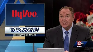 Hy-Vee installing protective windows at checkouts