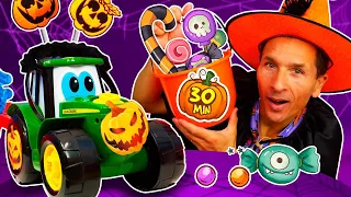 Halloween avec Johnny le tracteur et ses amis. Araignée, fantôme et bonbons !