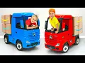 Download Lagu Chris rides on toy truck and plays delivery service