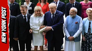 Trump SAVES Brigitte Macron From Tumble During G7 Photo