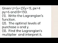 constrained optimization utility maximization problem solving using lagrangian method