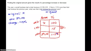Finding Original Amount given percent