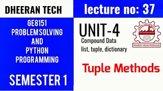 GE8151 PROBLEM SOLVING AND PYTHON PROGRAMMING PSPP Manojkumar Lectures tuple methods