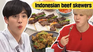 Download Jin \u0026 Jimin mencoba tusuk daging fusion Indonesia 🍖 dan reaksi mereka adalah...😁 MP3